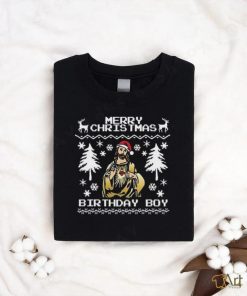 Merry Christmas Birthday Boy Funny Santa Christmas Jesus Ugly Sweater T Shirt