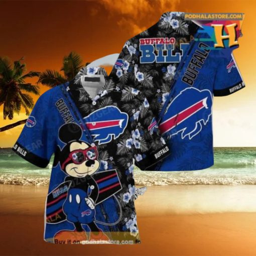 Buffalo Bills NFL Hawaiian Shirt Mickey Print Floral Pattern Summer For Sports Fans