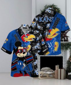 NCAA Kansas Jayhawks Hawaiian Shirt Mickey And Floral Pattern