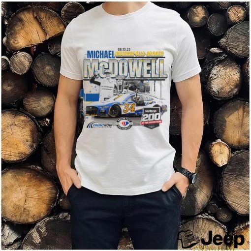 Official Michael McDowell Checkered Flag Sports 2023 Verizon 200 at the Brickyard Race Winner T Shirt