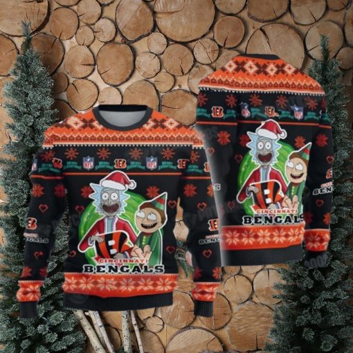 Rick And Morty Nfl Cincinnati Bengals Black Ugly Christmas Sweaters