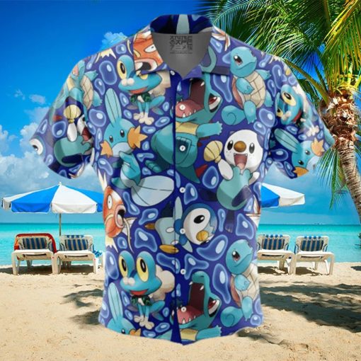 Water Type Starters Pokemon Button Up Hawaiian Shirt