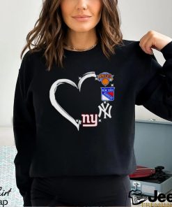 new York Knicks Rangers Yankees logo heart love shirt