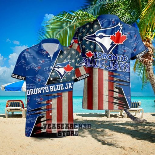 new toronto blue jays american flag logo vacation gift for men and women gift mlb hawaiian shirt