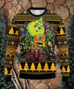 nhl logo boston bruins grinch hug christmas ugly sweater for men women