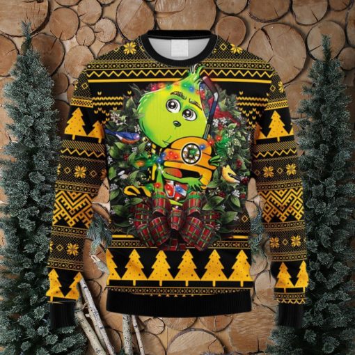 nhl logo boston bruins grinch hug christmas ugly sweater for men women