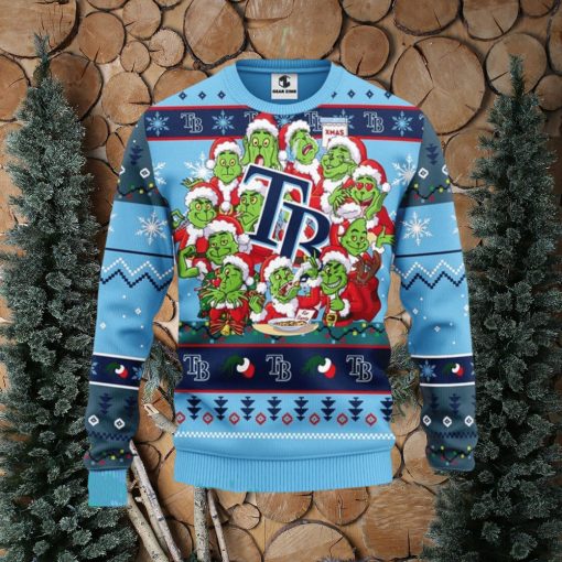 MLB Tampa Bay Rays Cute 12 Grinch Face Xmas Day Ugly Christmas Sweater Sport Fans Men And Women Christmas Gift