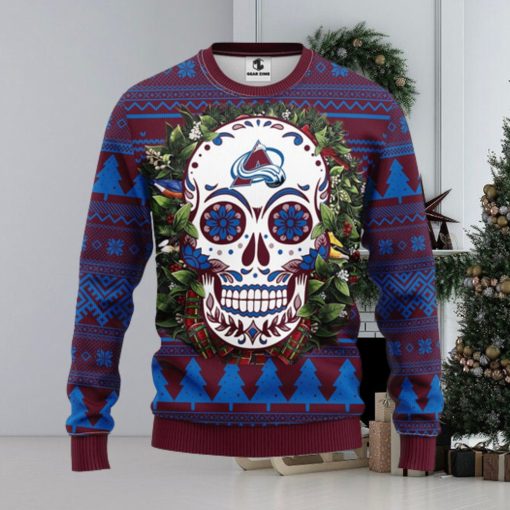 Colorado Avalanche Skull Flower Ugly Christmas Ugly Sweater