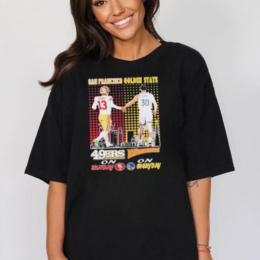 Brock Purdy And Stephen Curry Players San Francisco 49ers On Sunday Golden State Warriors On Everyday Signatures Logo Shirt