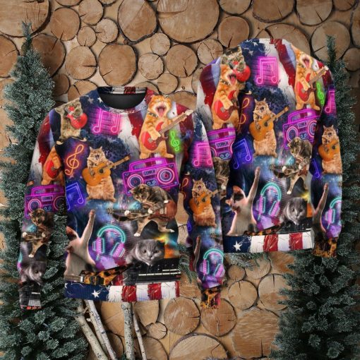 Cat Independence Day Cat Rocker Happy Ugly Christmas 3D Sweaters Gift For Men And Women