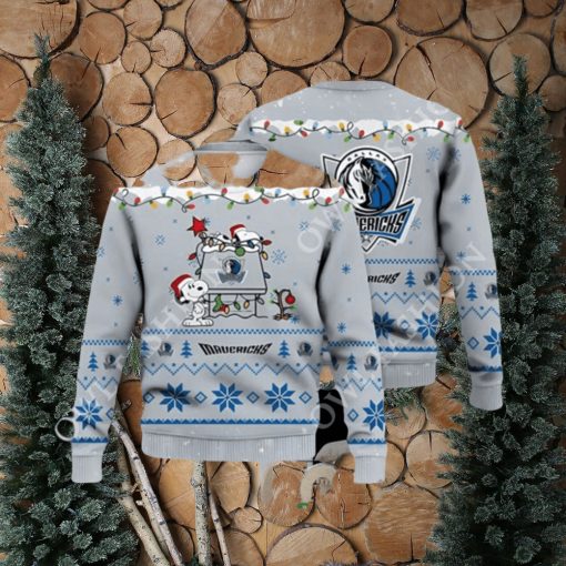 Dallas Mavericks Snoopy Christmas Light Woodstock Ugly Christmas Sweater Jumper