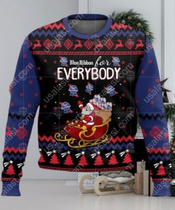 Pabst Blue Ribbon For Everybody Santa Sleigh Ugly Christmas Sweater