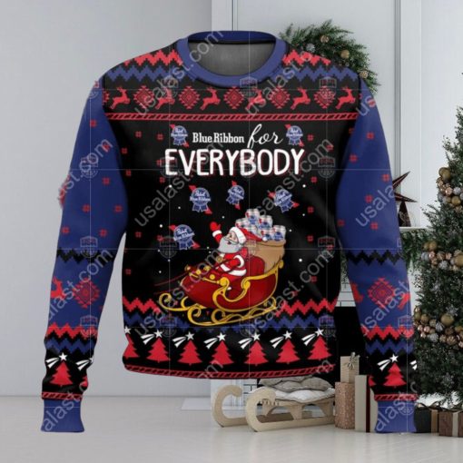 Pabst Blue Ribbon For Everybody Santa Sleigh Ugly Christmas Sweater