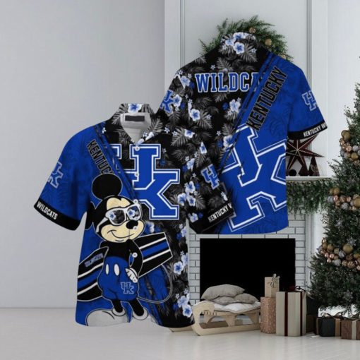 NCAA Kentucky Wildcats Hawaiian Shirt Mickey And Floral Pattern