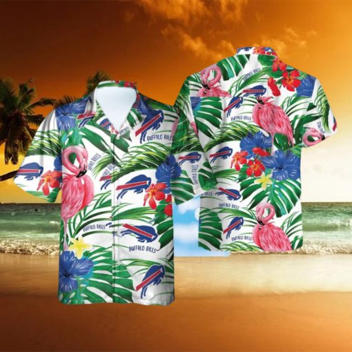 Buffalo Bills Hawaiian Shirt Flamingos Tropical Leaves Summer Gift For Friend NFL Hawaiian Shirt