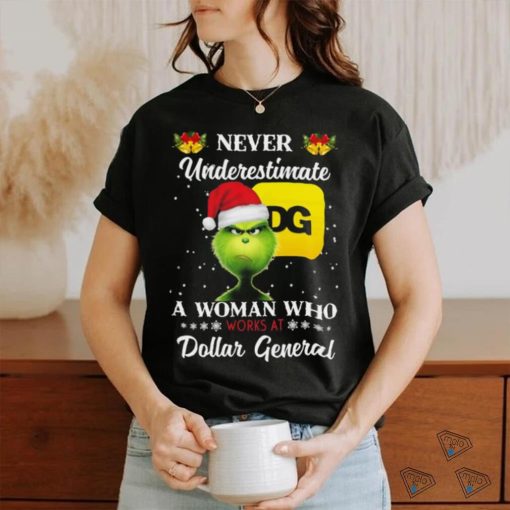 Santa Grinch Never Underestimate A Woman Who Works At Dollar General Christmas shirt