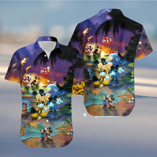 Mickey And Minnie Mouse Sunset Beach Disney Full Printing Hawaiian Shirt