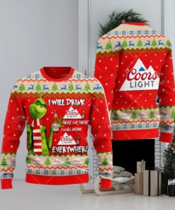 Coors Light Beer Grinch I Will Drink Here I Will Drink Everywhere Ugly Christmas Sweater Xmas 3D Printed Christmas Sweater Gift
