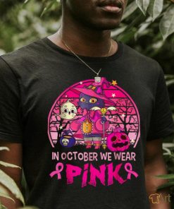 In October We Wear Pink Witch Cat Breast Cancer Awareness T Shirt