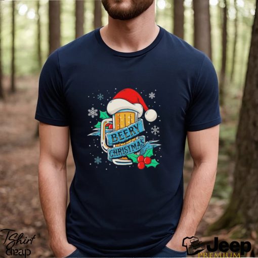 santa hat beery Christmas snowflakes gift shirt