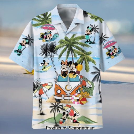 Mickey And Minnie Summer Car Trip Full Printing Hawaiian Shirt