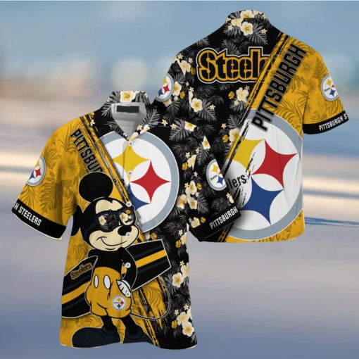 Mickey And Floral Pittsburgh Steelers NFL Summer Hawaiian Shirt