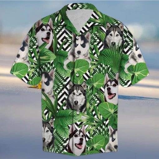 summer exotic jungle siberian husky green unique design unisex hawaiian shirt