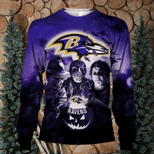 Baltimore Ravens Horror Movie Halloween Ugly Christmas Sweaters