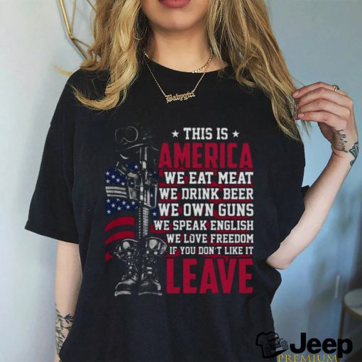 this is  america we eat meat we drink beer we own shirt