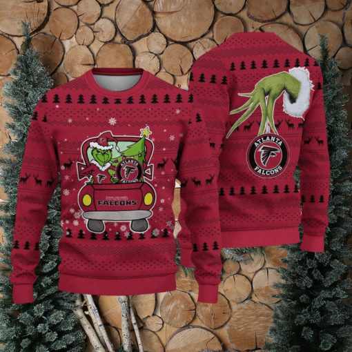 tlanta Falcons And Grinch Driving With Pine Trees Ugly Christmas Sweater