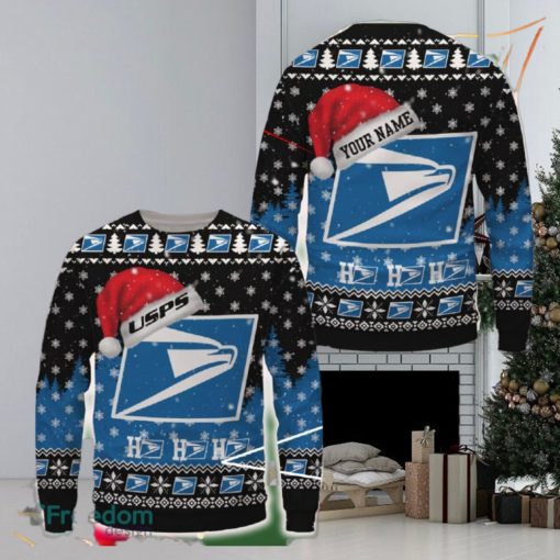 usps Logo Brands Ugly Christmas Sweater Gift For Fans Custom Name