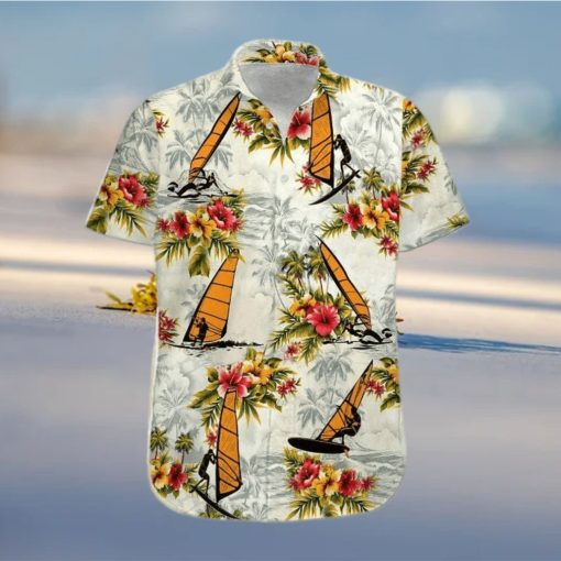 Windsurfing Yellow Tropical Flower Unisex Hawaiian Shirts