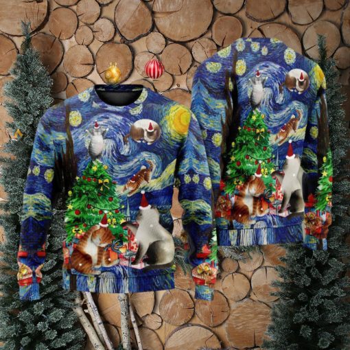 Christmas Cat Playing In Starry Night Ugly 3D Sweaters Gift For Men And Women