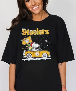 Snoopy And Woodstock Driving Car Pittsburgh Steelers Christmas Shirt