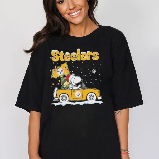 Snoopy And Woodstock Driving Car Pittsburgh Steelers Christmas Shirt