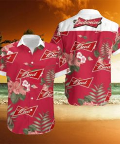Budweiser Beer Hawaiian Shirt Red Hibiscus Flower