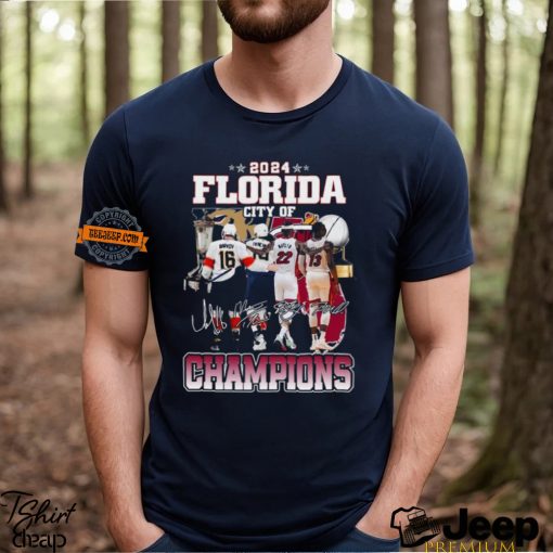 2024 Florida city of champions Miami Heat and Florida Panthers signatures shirt