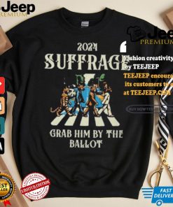 2024 Suffrage Grab Him By The Ballot Childless Cat Lady Kamala Harris Cat Walking Walking Abbey Road T shirt