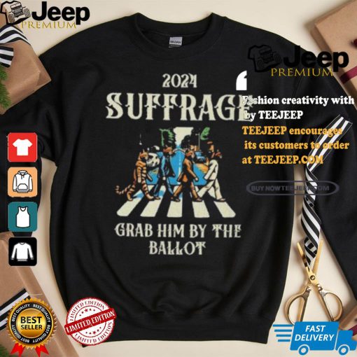 2024 Suffrage Grab Him By The Ballot Childless Cat Lady Kamala Harris Cat Walking Walking Abbey Road T shirt