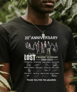 20th Anniversary LOST 6 Seasons 121 Episodes 2004 2024 Thank You For The Memories T Shirt