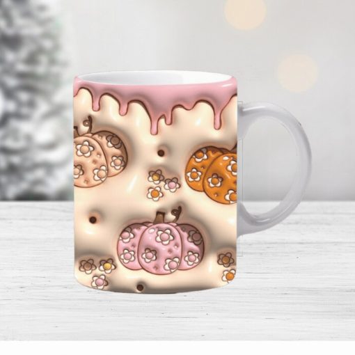 3D Flower Printed Pumpkin Inflated Mug Wrap