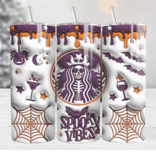 3D Inflated Puff Spooky Vibes Coffee Halloween Sublimation Tumbler