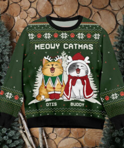 Personalized Cat Meowy Catmas Ugly Christmas Sweater