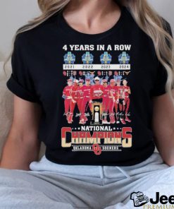 4 year in a row 2021 2022 2023 2024 national champions Oklahoma Sooners signatures shirt