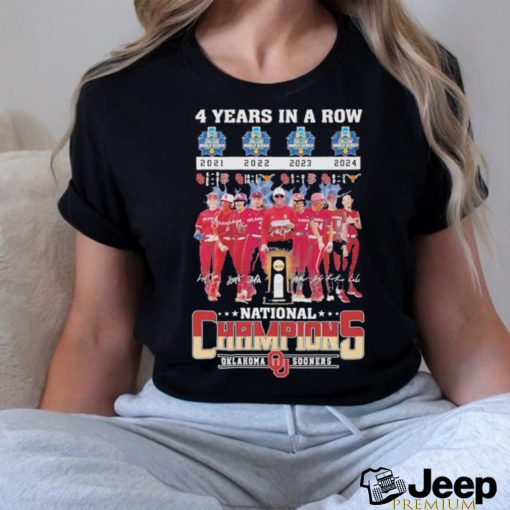 4 year in a row 2021 2022 2023 2024 national champions Oklahoma Sooners signatures shirt