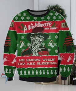 A Nightmare On Elms Street He Knows When You Are Sleeping Ugly Christmas Sweater For Men For Women