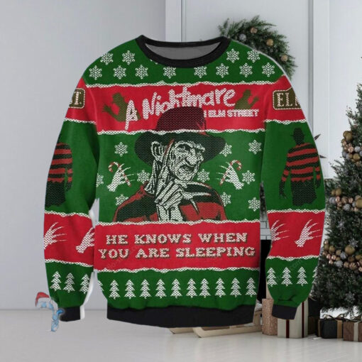 A Nightmare On Elms Street He Knows When You Are Sleeping Ugly Christmas Sweater For Men For Women