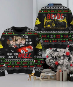 AC DC On The Highway To Hell Christmas Sweater Chirstmas Gifts 2024 Xmas For Family And Friends Ugly Sweater