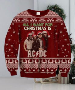 ACDC All I Want For Christmas Is ACDC With Snowflakes And Reindeer Pattern Ugly Christmas Sweater