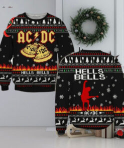 ACDC Angus Young Hells Bells With Flames And Reindeer Pattern Classic Gift For Fans Christmas Ugly Sweater